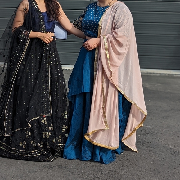 Cbazaar blue layered handkerchief lehenga, pink dupatta, size 16-18 or XL-2X - Picture 6 of 6